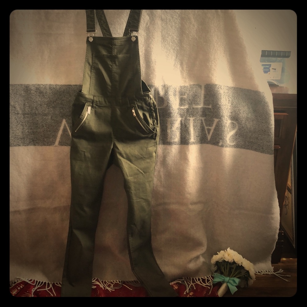 H&M Army Green Jean Overalls with Pockets